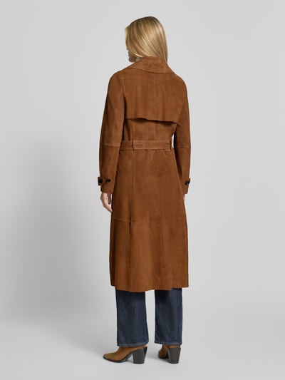 Marella Mantel aus Ziegenvelours mit Bindegürtel Cognac 5