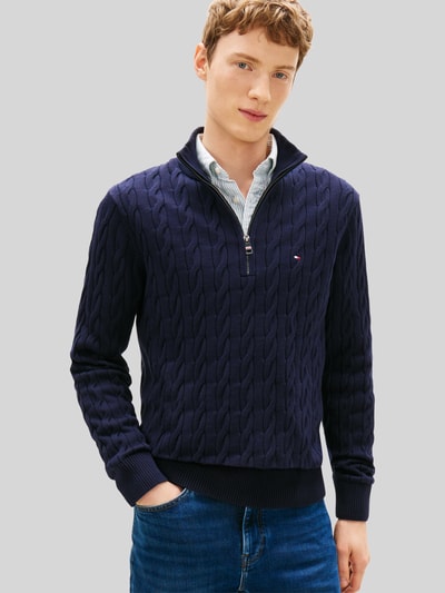 Tommy Hilfiger Regular Fit Troyer aus reiner Baumwolle mit Logo-Stitching Marine 4