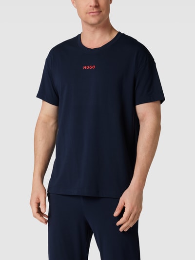 HUGO T-Shirt mit Label-Print Modell 'Linked' Dunkelblau 4