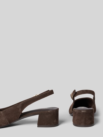 Productfoto, Slingbacks uit echt suèdeleer van Tamaris, effen look, spitse neus, blokhak, gesp, gestructureerde zool, bruin