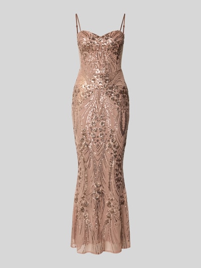 Produktfoto, Abendkleid mit Pailletten von V.M. in Rosé mit figurbetontem Schnitt, Maxikleid, Material-Mix mit Stretch-Anteil, schimmernde Oberfläche