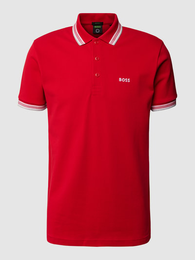 BOSS Green Regular fit poloshirt met labelstitching, model 'Paddy' Donkerrood - 2