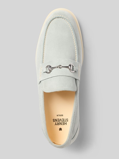 Produktfoto, Loafers aus Leder Modell 'Elia' von Henry Stevens in hellem Echtleder mit Abgerundete-Spitze und Schlupfform, beige Sohle, Absatzhöhe 2 cm, Schafthöhe 7 cm, Schaftweite 12 cm, Draufsicht.