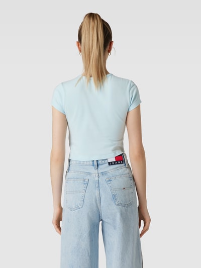 Review Cropped T-Shirt mit Label-Print Hellblau 5