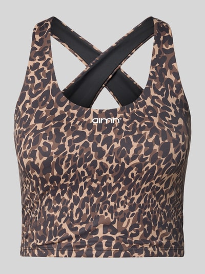 AIMN Slim fit top met all-over dierenprint, model 'Cheetah' Middenbruin - 2