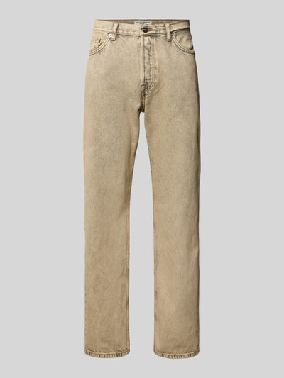 Produktfoto, Regular Fit Jeans im 5-Pocket-Design Modell 'Type 2' von Wood Wood, elastyczna mieszanka bawełny, krój regular fit, zapięcie na guzik i zamek błyskawiczny, szerokość w rozmiarze 32/32: 45 cm, długość wewnętrzna nogawki w rozmiarze 32/32: 78 cm, beżowy odcień, widoczne naturalne przetarcia, faktura jeansowa
