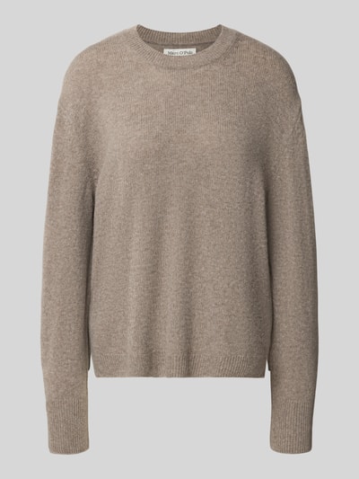 Produktfoto, Loose Fit Pullover aus reiner Wolle von Marc O'Polo in meliertem Beige mit feiner Stricktextur auf weißem Hintergrund. Damen Pullover