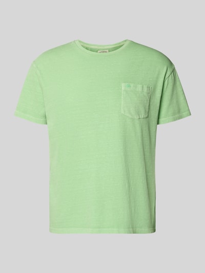 Produktfoto, T-Shirt aus Baumwoll-Leinen-Mix mit Brusttasche von Superdry, grünes Herren T-Shirt mit Rundhalsausschnitt, Regular-Fit, Rückenlänge 66 cm bei Größe M