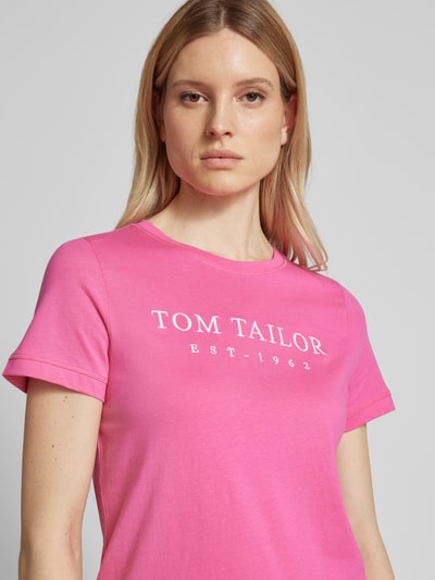 Tom Tailor T-shirt z wyhaftowanym logo Mocnoróżowy 3