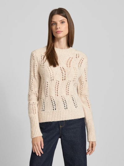 JOOP! Strickpullover mit Lochmuster Modell 'Kalma' Beige 4