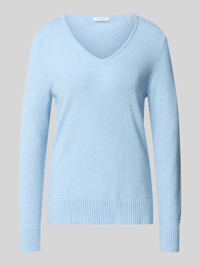 Produktfoto, Regular Fit Sweatshirt aus Viskose-Anteil von Christian Berg Woman in Hellblau mit V-Ausschnitt und gerippten Abschlüssen, Viskose-Mix