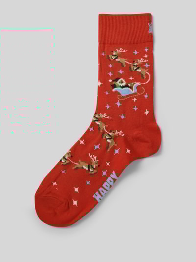 Happy Socks Sokken met motiefstitching, model 'Sleigh' Rood - 1