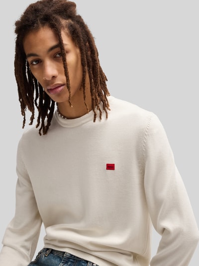 HUGO Regular fit gebreide pullover van puur katoen, model 'SAN CASSIUS' Offwhite - 3
