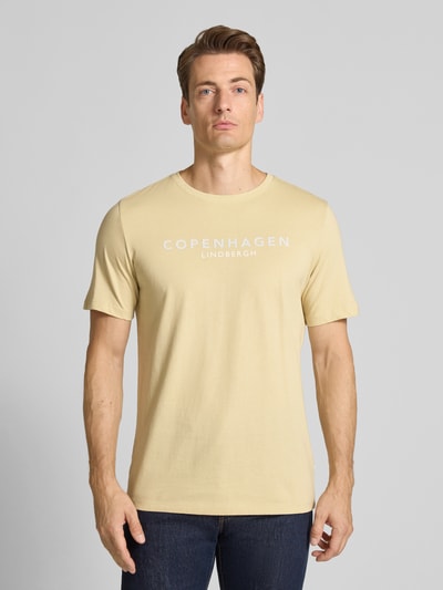 Lindbergh T-shirt met labelprint, model 'Copenhagen' Zand - 4