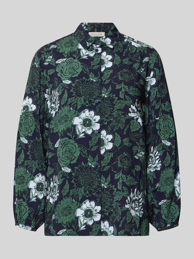 Produktfoto, Bluse aus reiner Viskose von Christian Berg Woman mit grün-weißem Blumenmuster, lockerer Passform, Knopfleiste, lange Ärmel