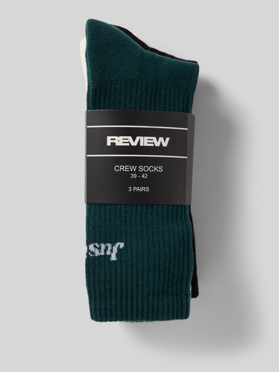 REVIEW Socken mit Label-Print im 3er-Pack Dunkelgruen 3
