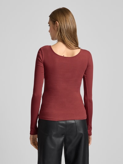 Pieces Slim fit shirt met lange mouwen en katoen, model 'KITTEN' Bordeaux - 5