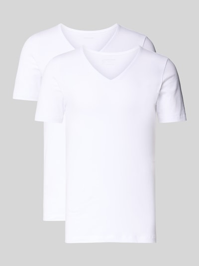 Produktfoto, Slim Fit T-Shirt mit V-Ausschnitt im 2er-Pack von Schiesser, biały, krój slim fit, zestaw 2 szt., dekolt w serek, mieszanka bawełny