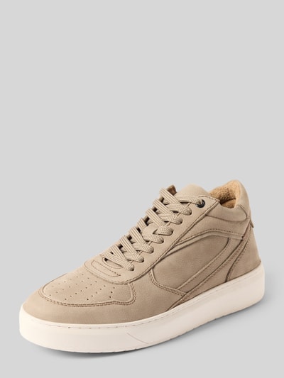 Produktfoto, Sneaker mit Schnürverschluss Modell 'Enzo' von PS Poelman in Beige aus Echtleder mit abgerundeter Spitze, strukturierter Sohle, Absatzhöhe 4 cm, Schafthöhe 9 cm, Schaftweite 6 cm, dezente Nähte und glatte Textur