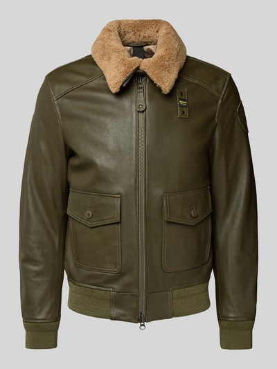 Blauer Usa Lederjacke mit Pattentaschen Modell 'CHEITON' Oliv 2