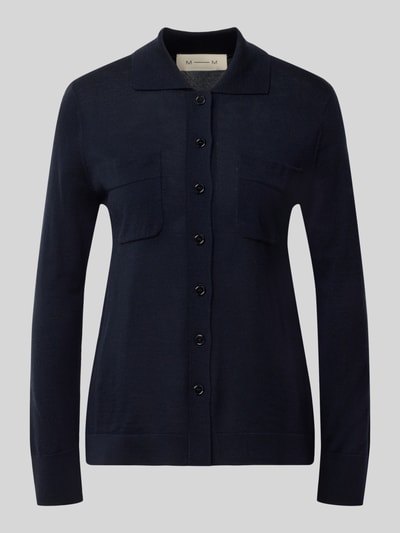 Produktfoto, dunkelblaue Wolljacke aus reiner Schurwolle Modell 'DETTO' von MM by Max Mara mit Umlegekragen und Brusttaschen, glatte Struktur