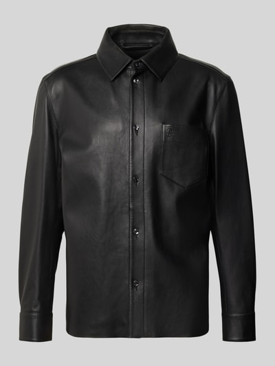 Produktfoto, Regular Fit Lederjacke aus echtem Lammleder Modell 'C-MOVITZ' von BOSS, czarne gładkie skórzane wykończenie, kołnierz klasyczny, kieszeń na piersi