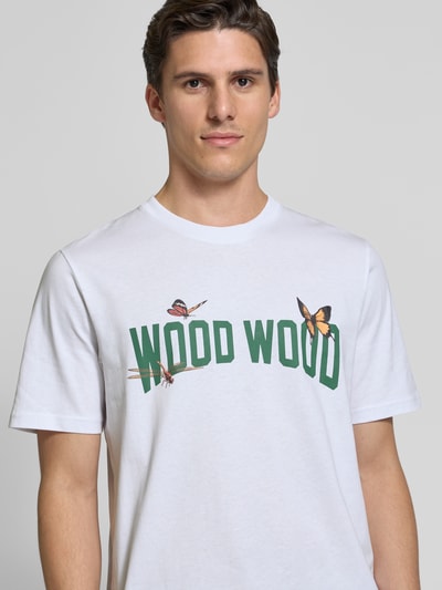 Wood Wood T-shirt met label- en motiefprint, model 'Bobby' Wit - 3