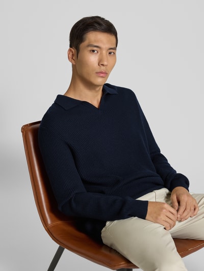 bugatti Gebreide pullover met polokraag Marineblauw - 3