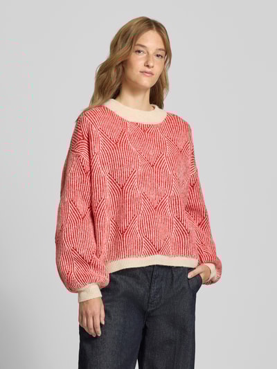 Pieces Comfort fit gebreide pullover met wol, model 'JENNA' Rood gemêleerd - 4