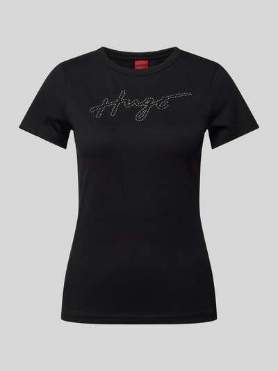 HUGO T-shirt z obszyciem kamieniami stras model ‘Deloris’ Czarny 2