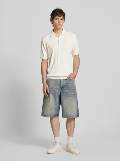 Redefined Rebel Slim Fit Strick-Poloshirt mit Zopfmuster Modell 'Miller' Offwhite 1