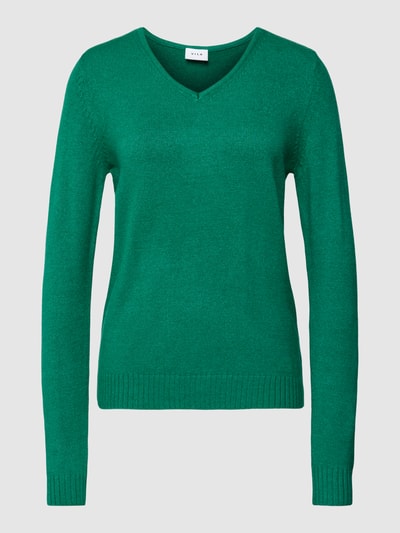 Vila Gebreide pullover met ribboorden, model 'VIRIL' Grasgroen - 2