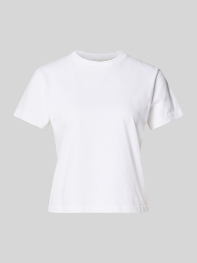 Produktfoto, weißes Regular Fit T-Shirt mit Logo-Stitching von Anine Bing aus reiner Baumwolle, Rundhalsausschnitt, Rückenlänge 50 cm