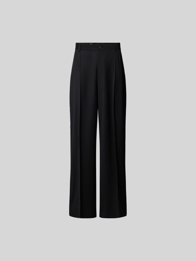 Produktfoto, Wide Fit Stoffhose aus Woll-Mix von Filippa K in Schwarz mit Bügelfalten, Gesäßtaschen, Knopf-Reißverschluss, glatte Textur