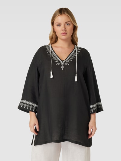 Marina Rinaldi PLUS SIZE tuniek van zuiver linnen met V-hals, model 'FLAMINIA' Zwart - 4