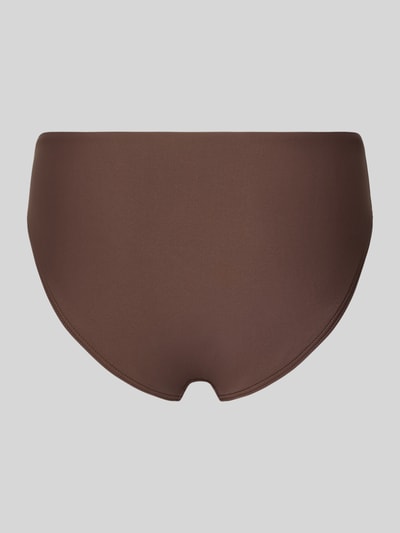 Produktfoto, Bikini-Slip im Allover-Look von Jake*s Casual aus Material-Mix mit Stretch-Anteil, körpernahe Passform, elastischer Bund, braune glatte Oberfläche.