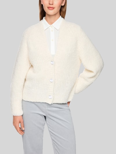Marc Cain Cardigan aus Alpaka-Wolle-Mix mit Label-Patch Offwhite 4