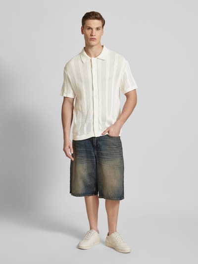 Redefined Rebel Regular fit vrijetijdsoverhemd met ajourpatroon, model 'JON' Offwhite - 1