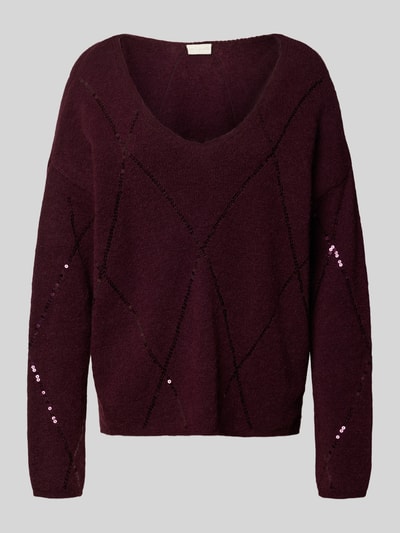 Milano Italy Strickpullover mit Paillettenbesatz Bordeaux 2