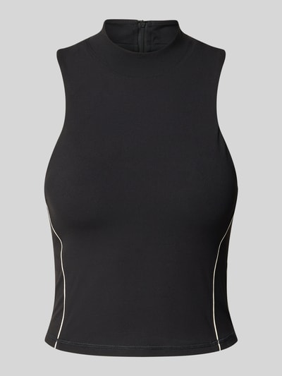 Productfoto, Slim Fit top met contrastnaden Model 'Malbon' van Fabletics, Materiaalmix met stretch, mouwloos, opstaande kraag, zwart