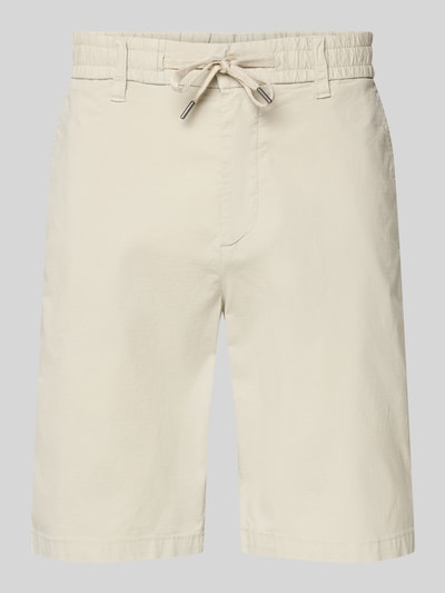 Produktfoto, Tapered Chinoshorts aus Baumwoll-Mix Modell 'CHINO_TAPERED_DS_3S' von BOSS Orange, Optik: Unifarben, Passform: Tapered, Label-Patch, Gürtelschlaufen, Knopf und verdeckter Reißverschluss, Tunnelzug am elastischen Bundabschluss, seitliche Eingrifftaschen, Gesäßtaschen, Material: Baumwoll-Mix, beige Farbe, glatte Textur.