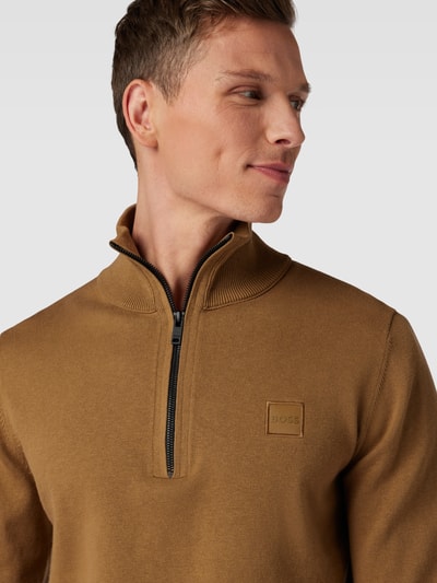 BOSS Orange Gebreide pullover met korte ritssluiting, model 'Kanobix' Beige - 3