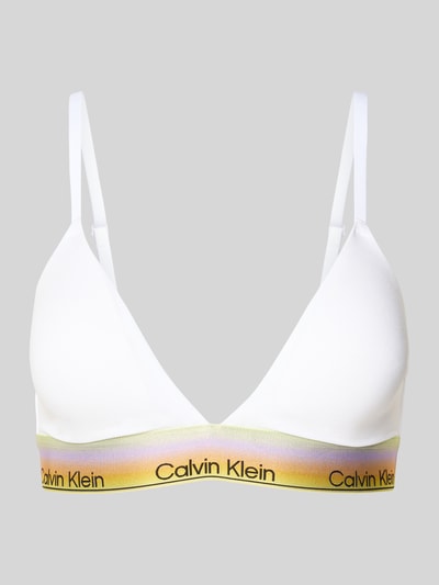 Produktfoto, Bralette aus Baumwoll-Mix von Calvin Klein, weiß mit farbigem Label-Bund, Spaghettiträger, unifarbene Optik, gefüttert
