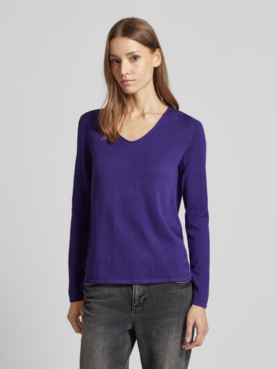 Tom Tailor Regular Fit Strickpullover aus Baumwoll-Mix mit V-Ausschnitt Violett 4