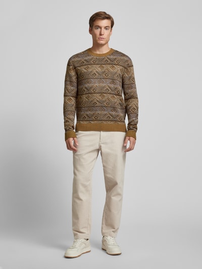 Casual Friday Gebreide pullover met ribboorden, model 'Klaes' Olijfgroen - 1