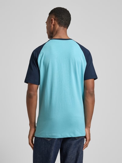 Mężczyzna nosi Regular Fit T-Shirt aus reiner Baumwolle von s.Oliver RED LABEL, two tone, krótki rękaw, jersey, widok od tyłu, ujęcie całopostaciowe
