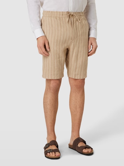 Knowledge Cotton Apparel Bermudas aus Leinen mit Streifenmuster Beige 4