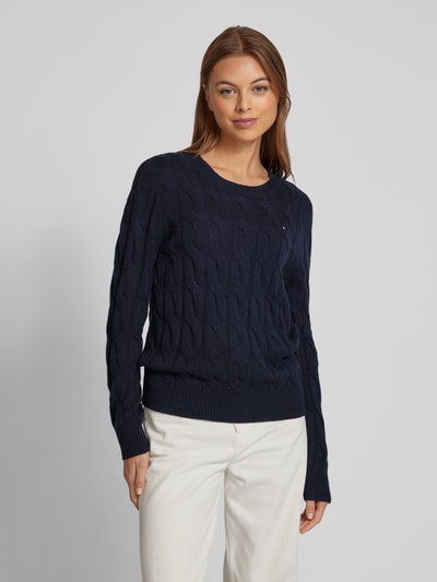 Tommy Hilfiger Wollpullover mit Logo-Stitching Dunkelblau 4