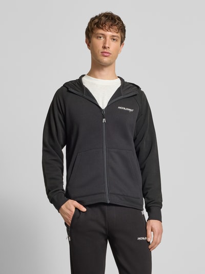 Jack & Jones Regular Fit Sweatjacke mit Logo-Print Modell 'Thatcher' Black 4