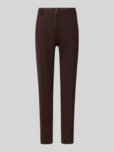 Produktfoto, dunkelbraune Regular Fit Hose aus Viskose-Mix Modell 'MARON' von Brax, Damen Schmale Hose, glatte Oberfläche, gerade Form.